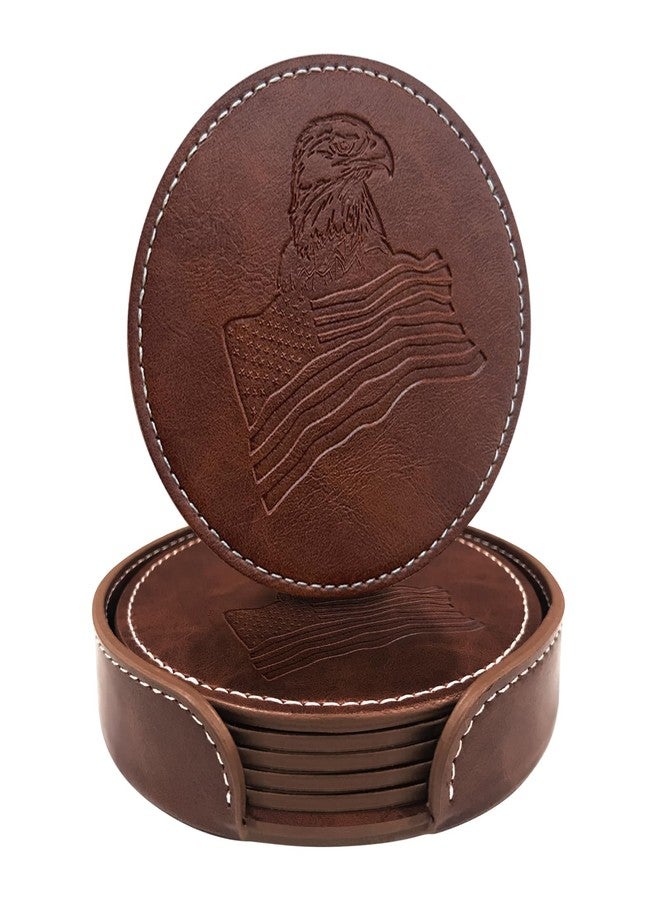 Wayzton Coasters for Drinks, Wayzton Set of 6 Faux Leather Handmade Embossing Coasters with Holder Waterproof Round Cup Mat Pad for Home Office Bar Decor Housewarming Gifts - Image 1